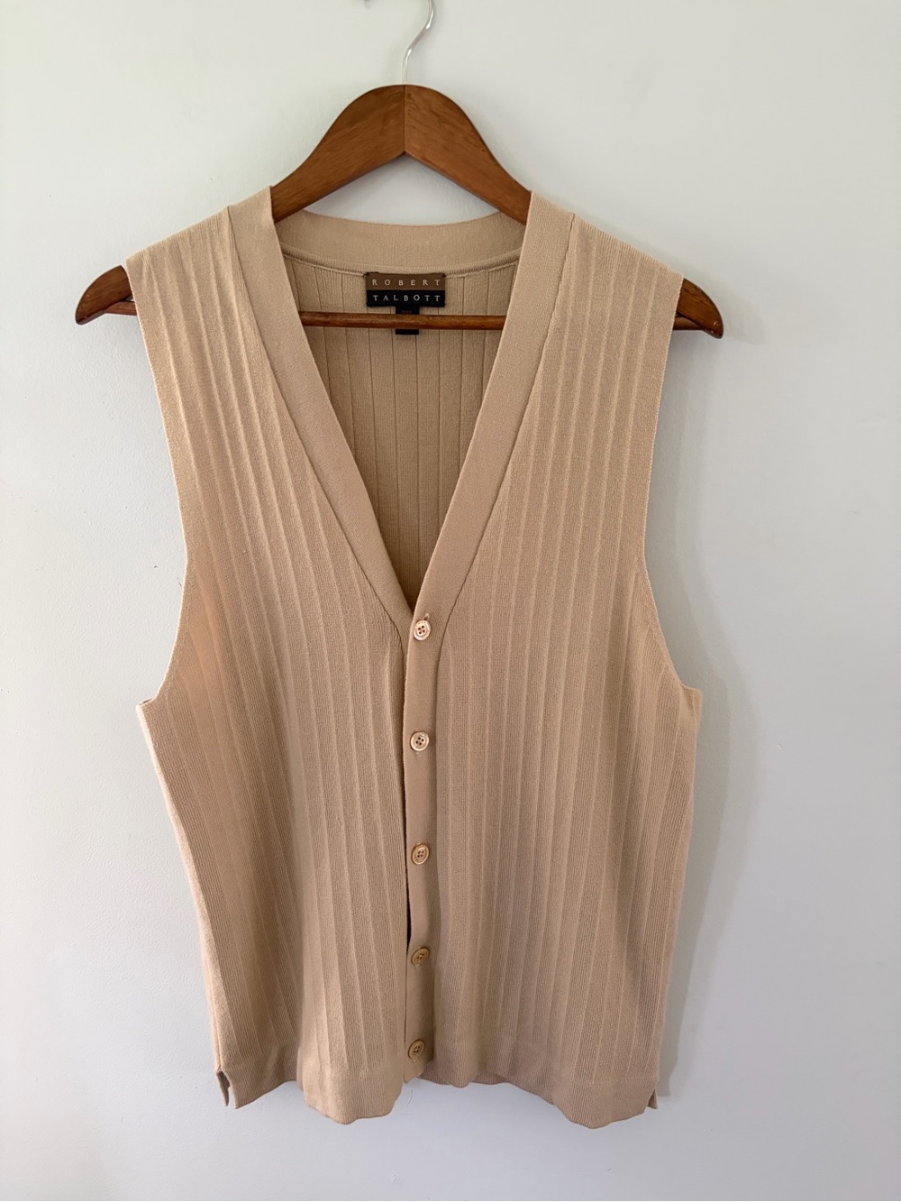 Robert Talbott Merino Wool Ribbed V-neck Button Front Sweater Vest